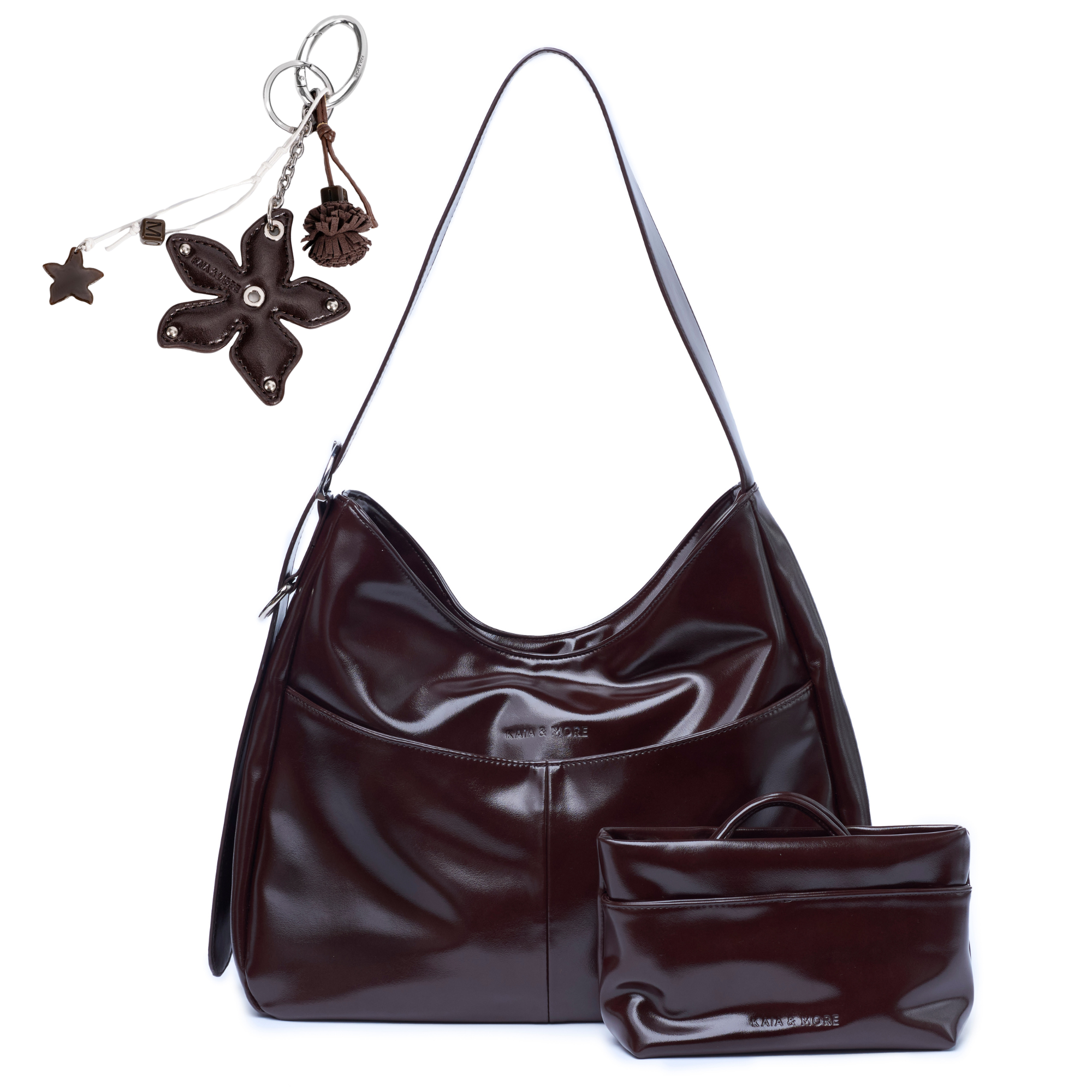 <b>dark academia trio</b> (mila shoulder bag + mila pouch + flower charm)